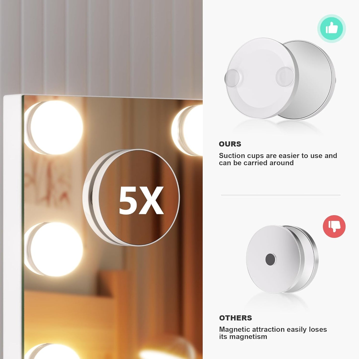 Vanity Mirror with Lights, 9.8" x 13.8" Hollywood Mirror, Makeup Mirror with 9 Dimmable Bulbs, Smart Touch 3 Colors Dimmable, 360° Rotation, White