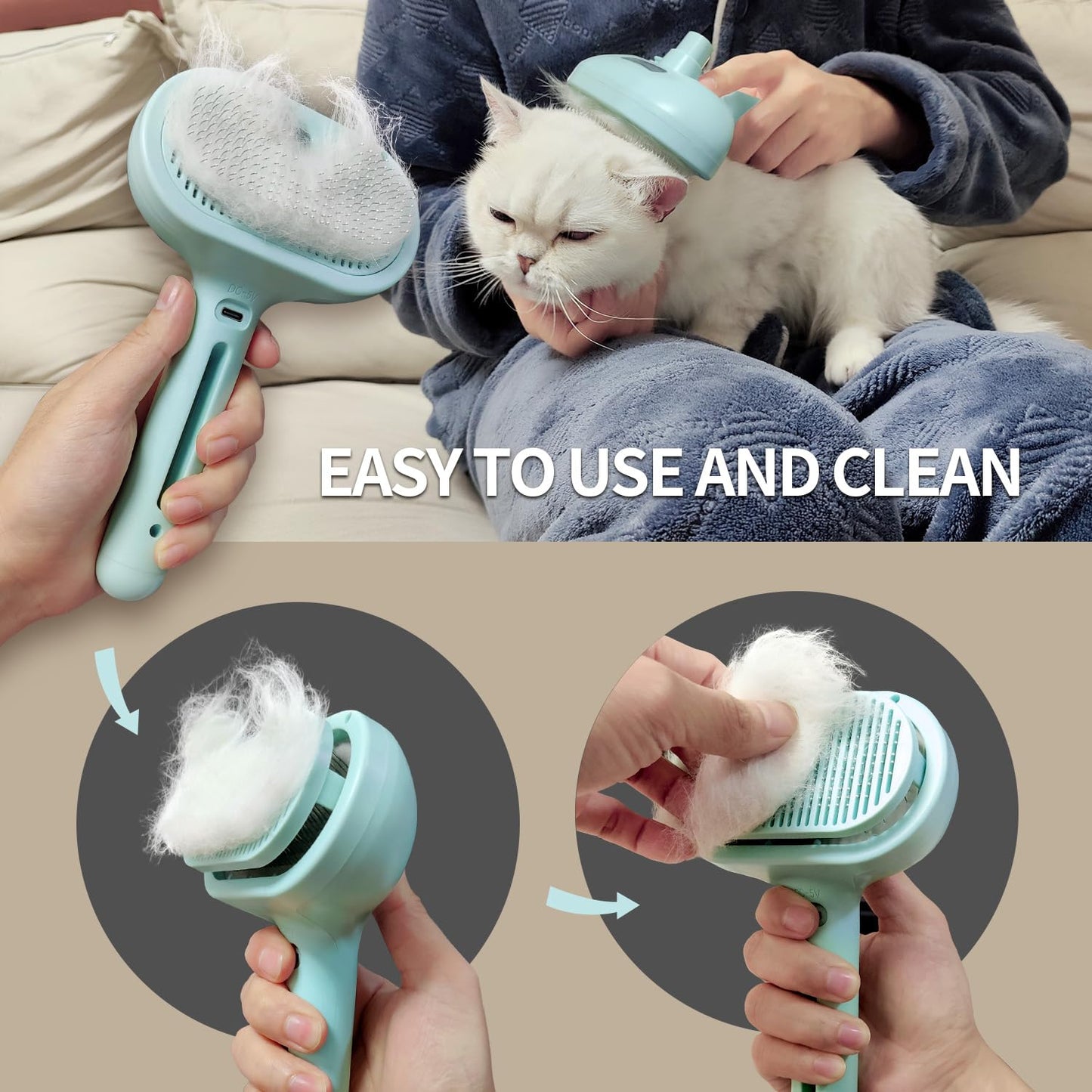 3-in-1 Self-Cleaning Pet Brush for Shedding - Removes Static and Loose Hair from Dogs and Cats