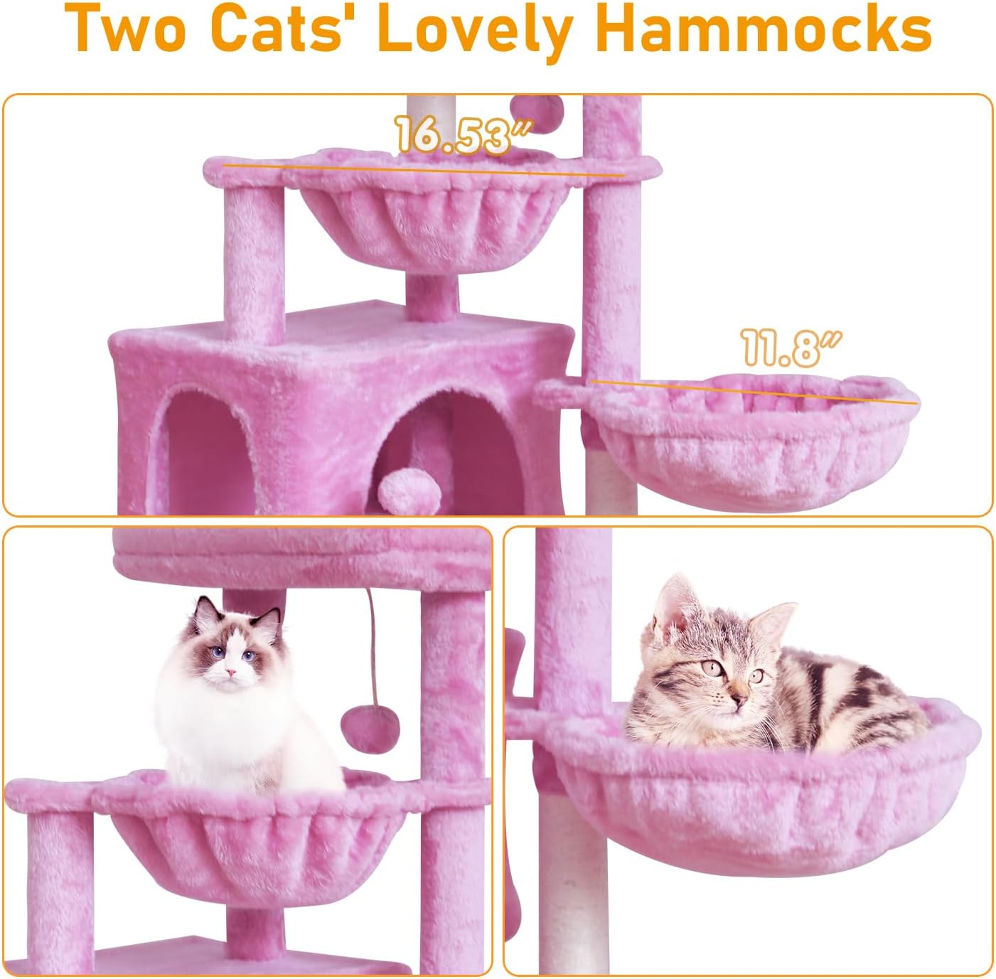 Cat Tree Cat Tower Condo with Sisal Scratching Post for Indoor Cats Cat Tree Cat Furniture with Hammock Perch and Kitten Ball Toys, Multi-Level Pet Activity Center Pink