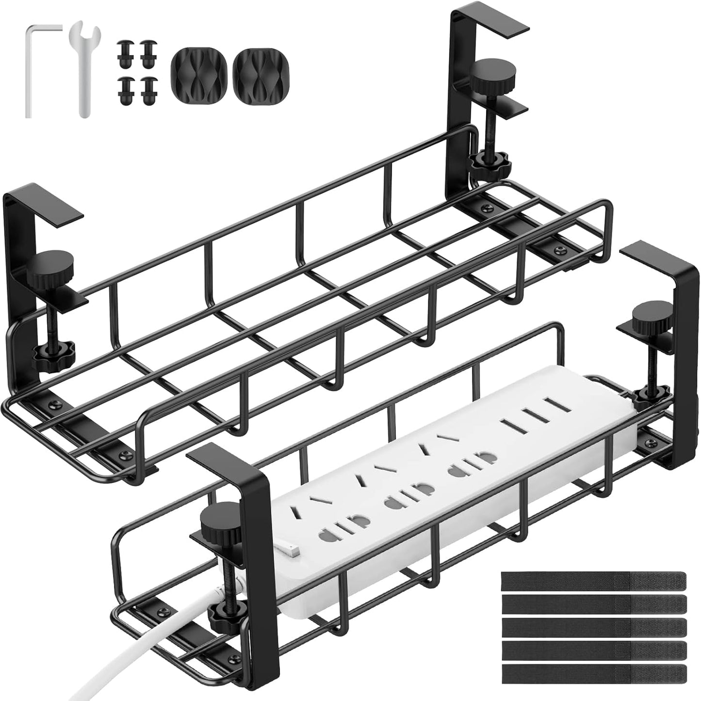 Under Desk Cable Management Tray, 15.7'' No Drill Steel Desk Cable Organizers, Wire Management Tray Cable Management Rack, Desk Cable Tray with Wire Organizer and Desk Cord Organizer