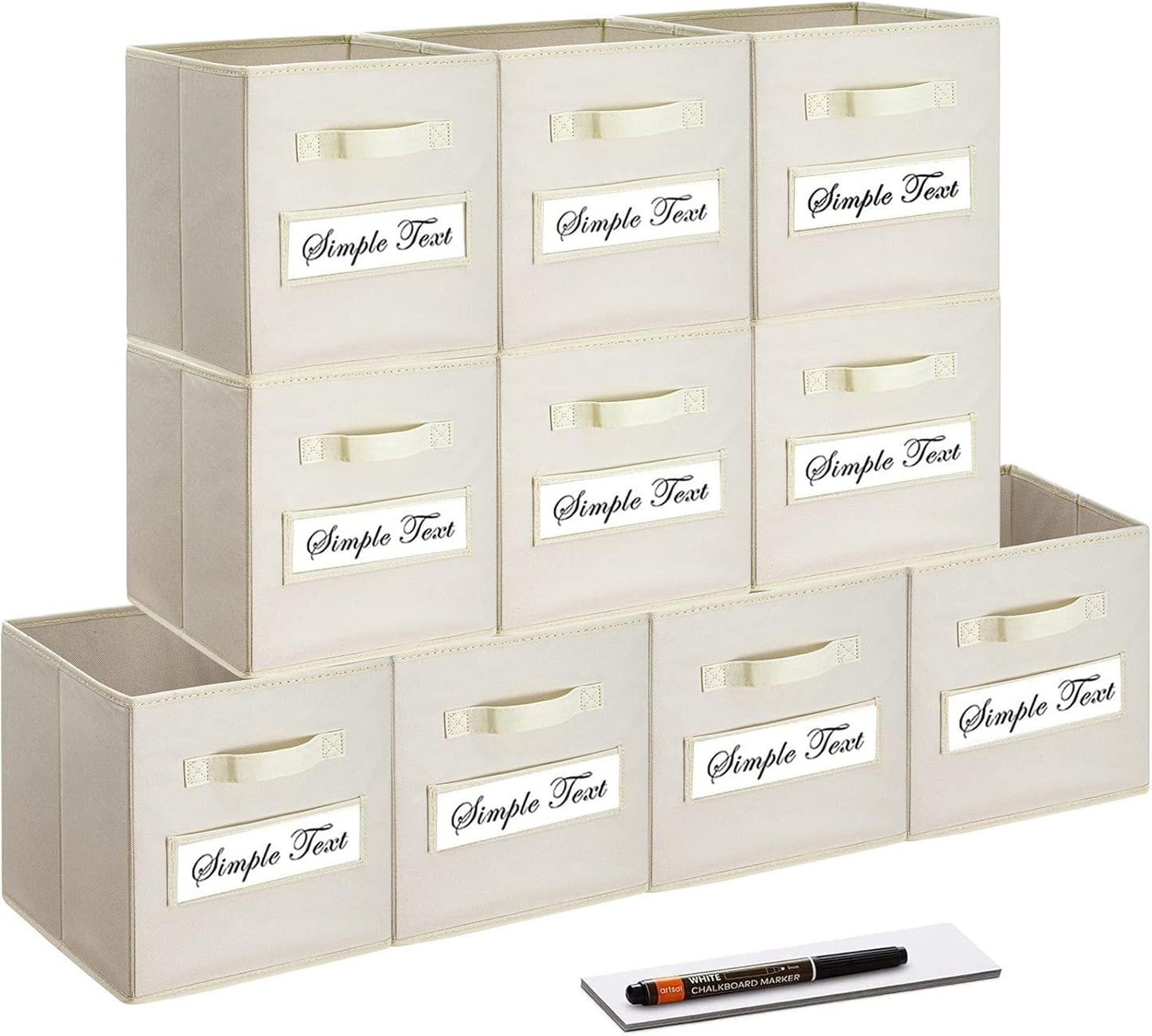 Set of 10 Storage Cubes,Foldable Fabric Cube Storage Bins with 10 Labels Window Cards & a Pen,Baskets Containers for Shelves,Closet Organizers Box for Home & Office