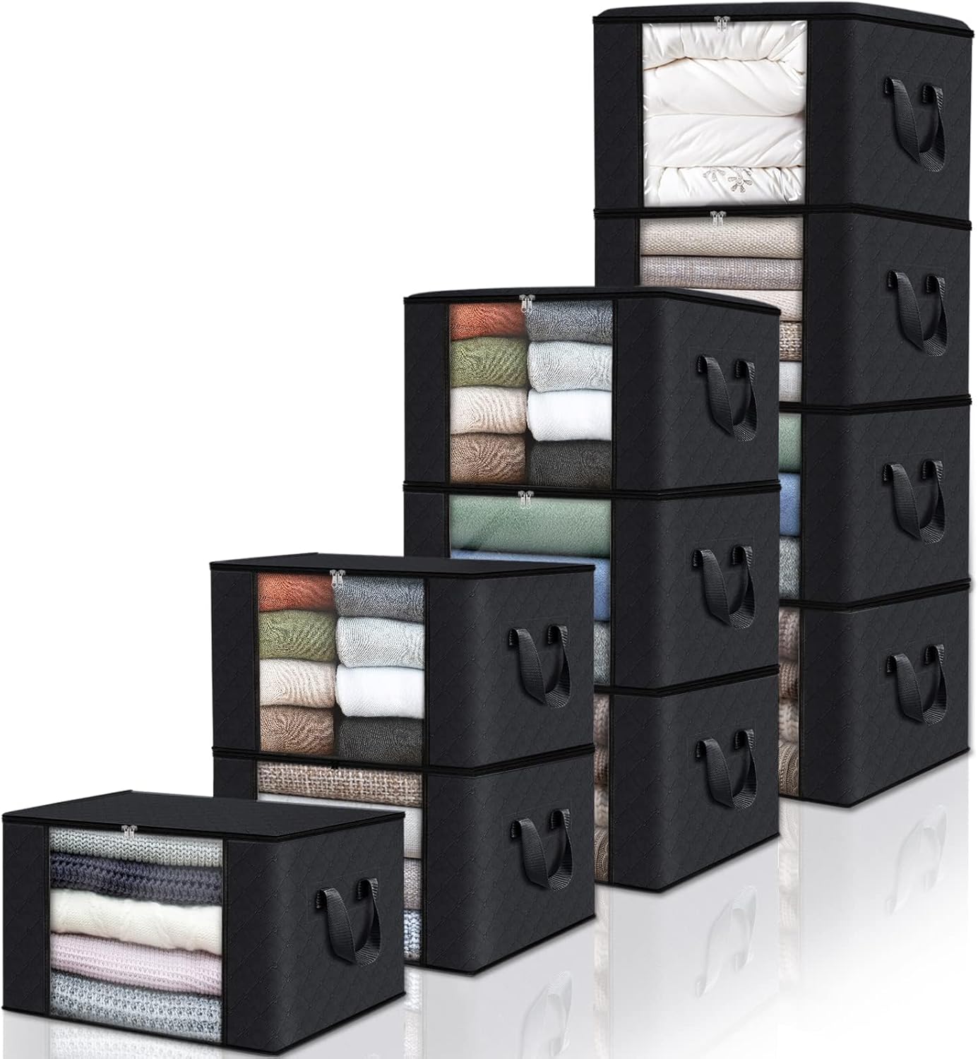 Clothes Storage, Foldable Thick Fabric Blanket Storage Bags, Storage Containers for Organizing Bedroom, Closet, Clothing, Comforter, Organization and Storage with Handle