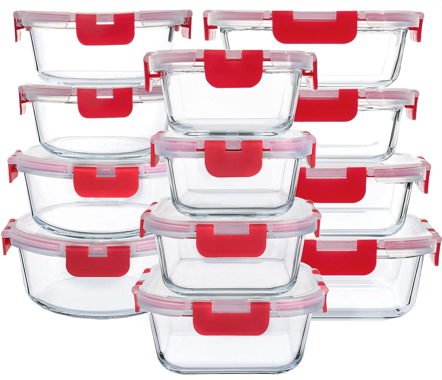 24-Piece Glass Food Storage Containers with Upgraded Snap Locking Lids,Glass Meal Prep Containers Set - Airtight Lunch Containers, Microwave, Oven, Freezer and Dishwasher