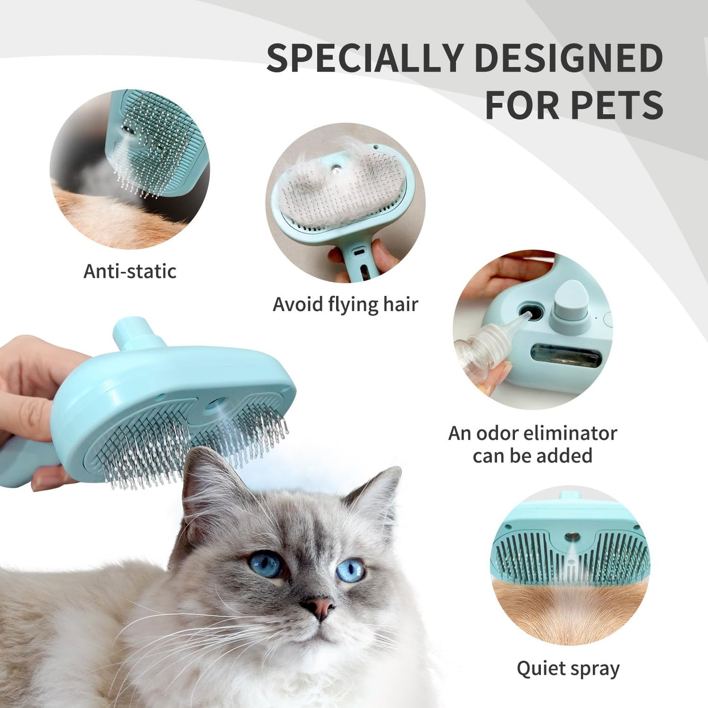 3-in-1 Self-Cleaning Pet Brush for Shedding - Removes Static and Loose Hair from Dogs and Cats