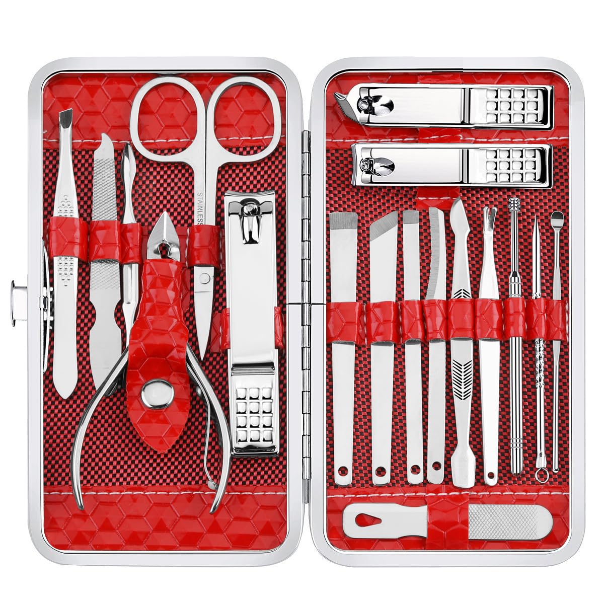 Nail Clippers Set Fingernail and Toenail Clipper Cutters, Manicure Pedicure Kit -18 Pieces Stainless Steel Professional Grooming Kits, Nail Care Tools with Luxurious Travel Case