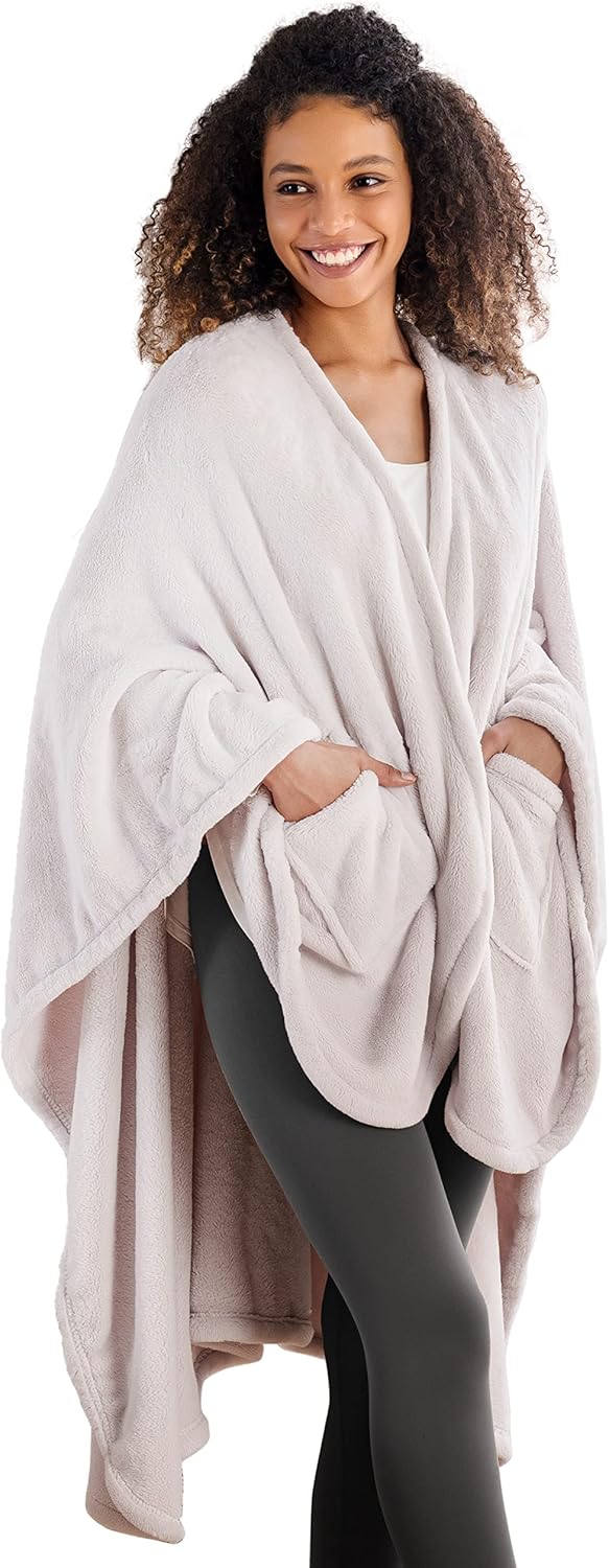 Berkshire Blanket Primalush™ Wearable Blanket, Cozy Loungewear Pocketed Plush Cape Wrap for Adults & Teens(Purple, One Size 58"X64")