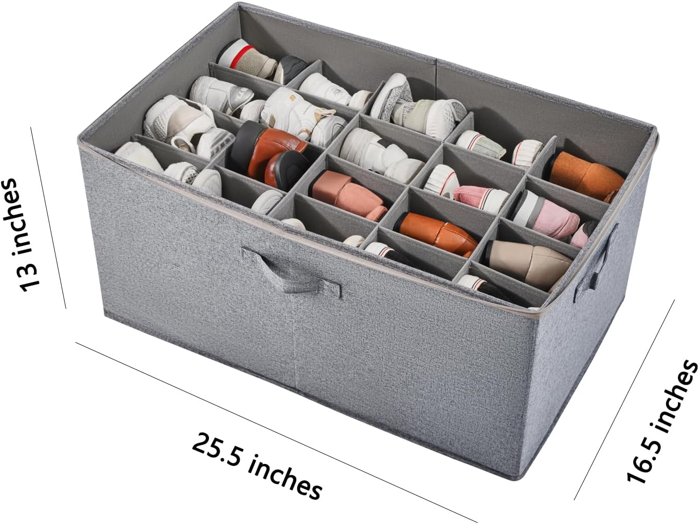 Shoe Storage Organizer for Closet, Shoe Box Organizer, Space Saving Foldable Shoe Rack, Shoe Storage Cabinet with Clear Cover and Reinforced Handles, Fits 20 Pairs, Grey