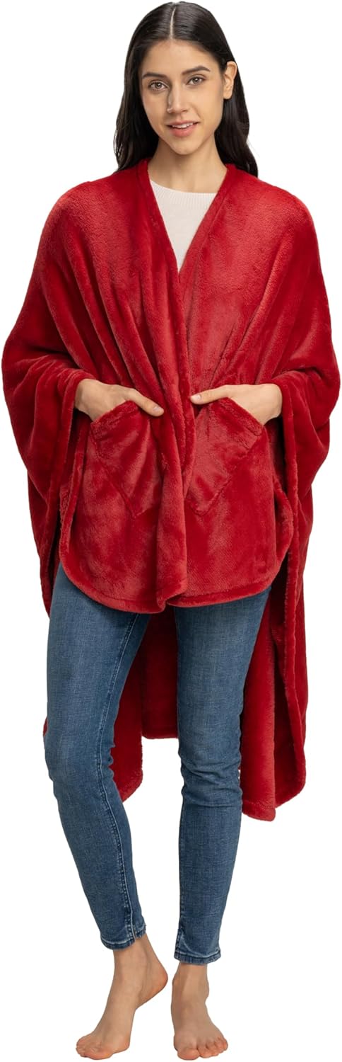 Berkshire Blanket Primalush™ Wearable Blanket, Cozy Loungewear Pocketed Plush Cape Wrap for Adults & Teens(Purple, One Size 58"X64")