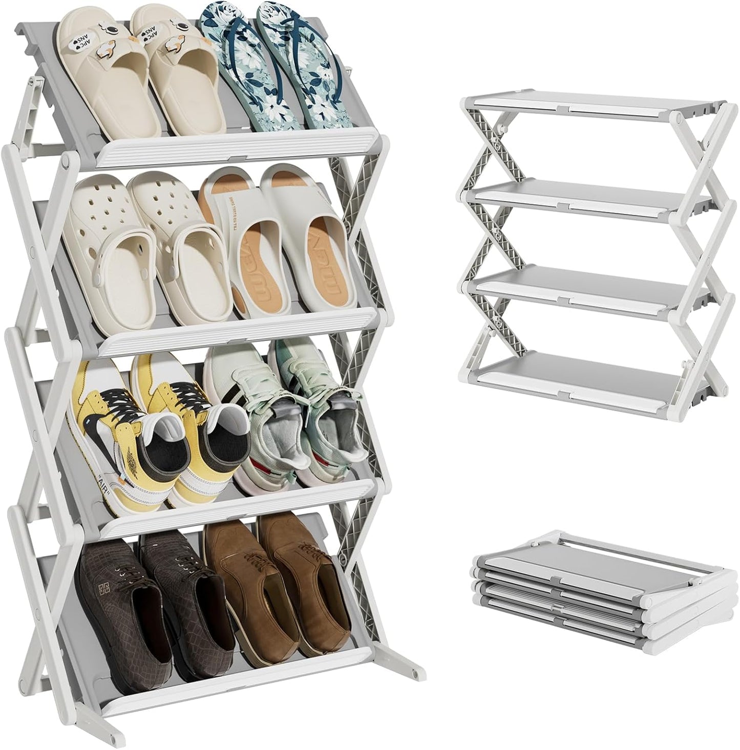 Shoe Rack Storage Organizer, Adjustable Angled Shoe Shelf, Storage and Organization for Closet, Entryway, Small Space (Grey, 3 Tier)