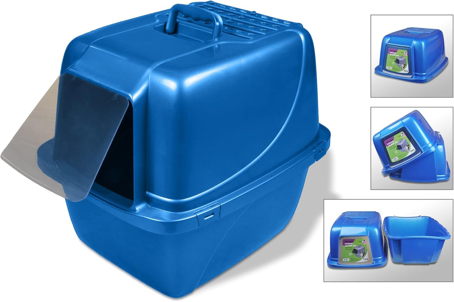 Pets Odor Control Extra Large, Giant Enclosed Cat Pan with Odor Door, Hooded, Blue, CP7