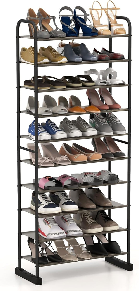 10-Tier Free Standing Shoes Rack, Space-Saving Shoes Organizer Shoes Storage Stand, Shoe Tower Storage Organizer, Entryway Hallway Shoes Tower, 26” x 11.5” x 60”, Black