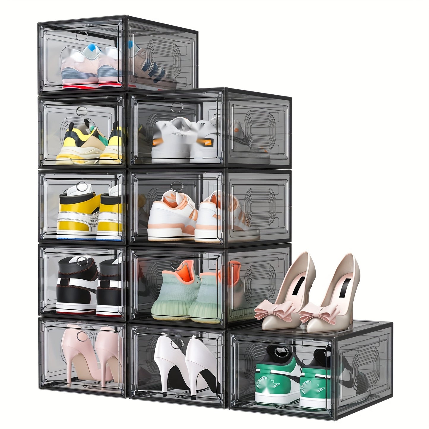 Stackable Clear Shoe Organizer Boxes - Magnetic Front Door, Harder Solid Plastic Construction, Space-Saving Closet Storage, Sneaker Display Case with Dust-Proof Design for Men and Women