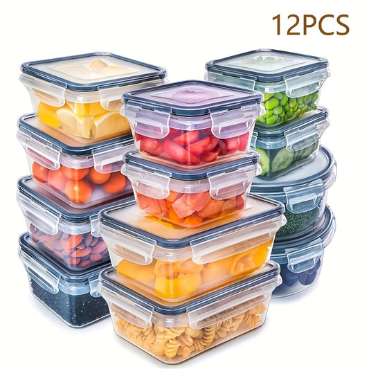 12pcs Kitchen Airtight Container Set, Food Grade Plastic Jars, BPA FREE Refrigerator Fresh-keeping Box, Dishwasher Microwave Safe, Fruit Vegetable Crispe