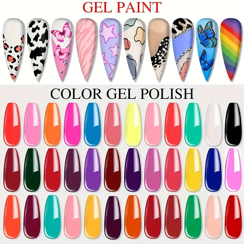 36 Color Nail Art Gel Paint Kit - Nail Art Kit Nail Gel Set With 15pcs Painting Nail Brushes