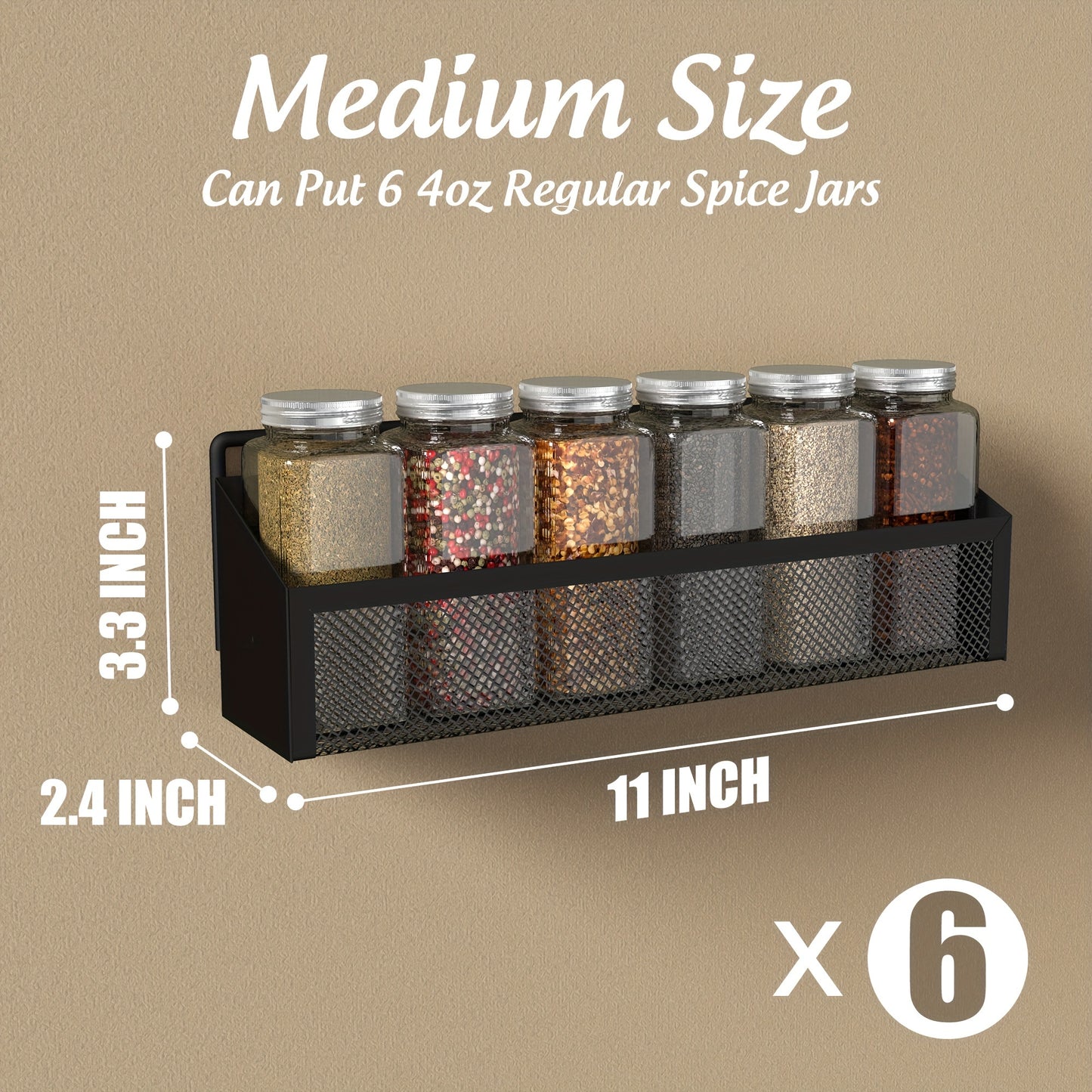 6 Pack Spice Rack Organizer for Cabinet Door Wall Mount, Hanging Black Spice Pantry Organization Storage Shelf, Farmhouse Kitchen Seasoning Organizer Cabinet Door