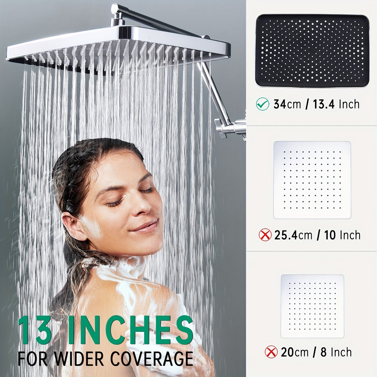 Shower Heads with Handheld Spray Combo, 13 Inches Rain Shower Head with 4-Mode Shower Wand, and 13 Inches Adjustable Extension Arm, 3-Way Shower Diverter Valve, Extra Long Hose (Chrome)