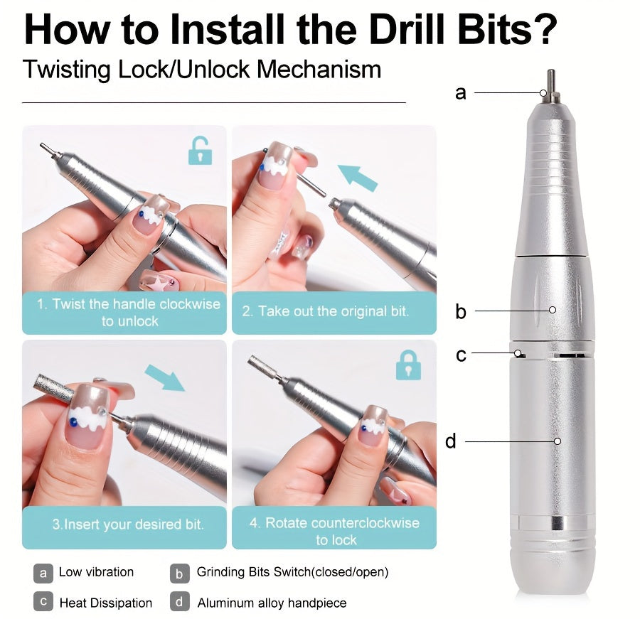 45000RPM Electric Nail Drill Machine - Ultra-High-Speed Portable Polisher with LCD Display and Multi-Functional Sander - Rechargeable Nail Tool for Acrylic Gel Polish and Salon-Quality Results