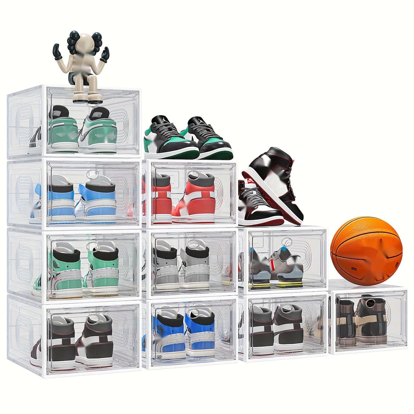 Stackable Clear Shoe Organizer Boxes - Magnetic Front Door, Harder Solid Plastic Construction, Space-Saving Closet Storage, Sneaker Display Case with Dust-Proof Design for Men and Women