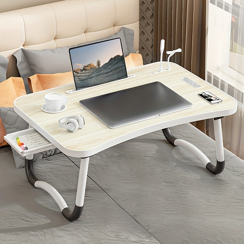 Ultra Large Portable Laptop Bed Table Foldable Desk, Computer Desk - Multi Functional Tray Holder With Cup Holder And Drawer, USB, Fan, And Light - Perfect For Eating, Reading, And Writing On Beds, Sofas, Floors - Stable, Durable, And Foldable