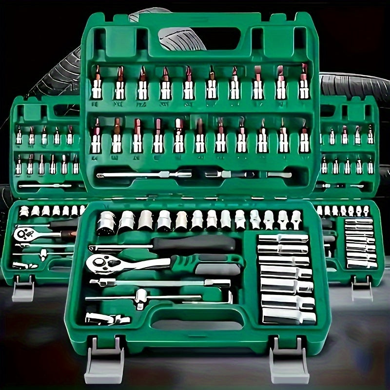 High-end Professional 151&53pcs Mechanic Tool Set, 1/2 *1/4" 3/8 "drive Depth And Standard Sockets, Ratchet Wrench Set, Torque Wrench, MechanicTool Kits For Auto Parts Repair & Household Mechanical Tool Kit, For Car Bike Repair Tools