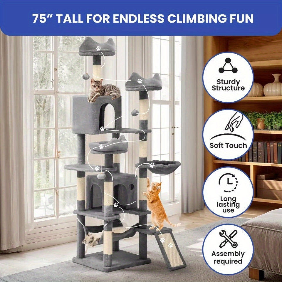 75" Cat Tree Multi Level Climbing Tower Play Activity Center w/ Scratching Posts