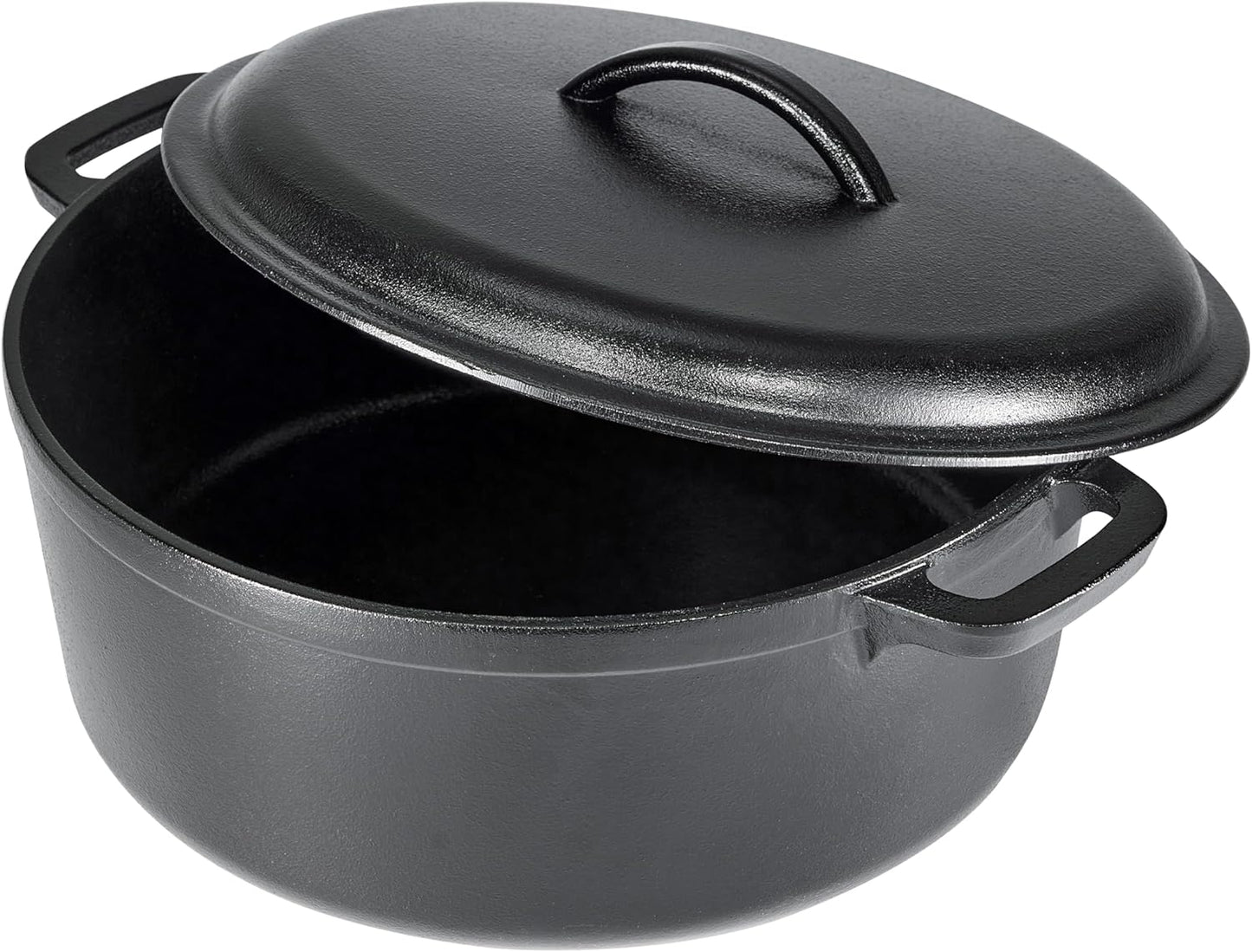 Round Pre-Seasoned Cast Iron Dutch Oven Pot with Lid and Dual Handles, Heavy-Duty & Large, 7-Quart, Black