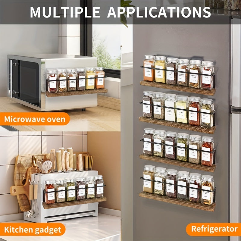 Magnetic spice holder with 24 jars, 216 labels, 1 refrigerator steel funnel, microwave - complete spice storage box