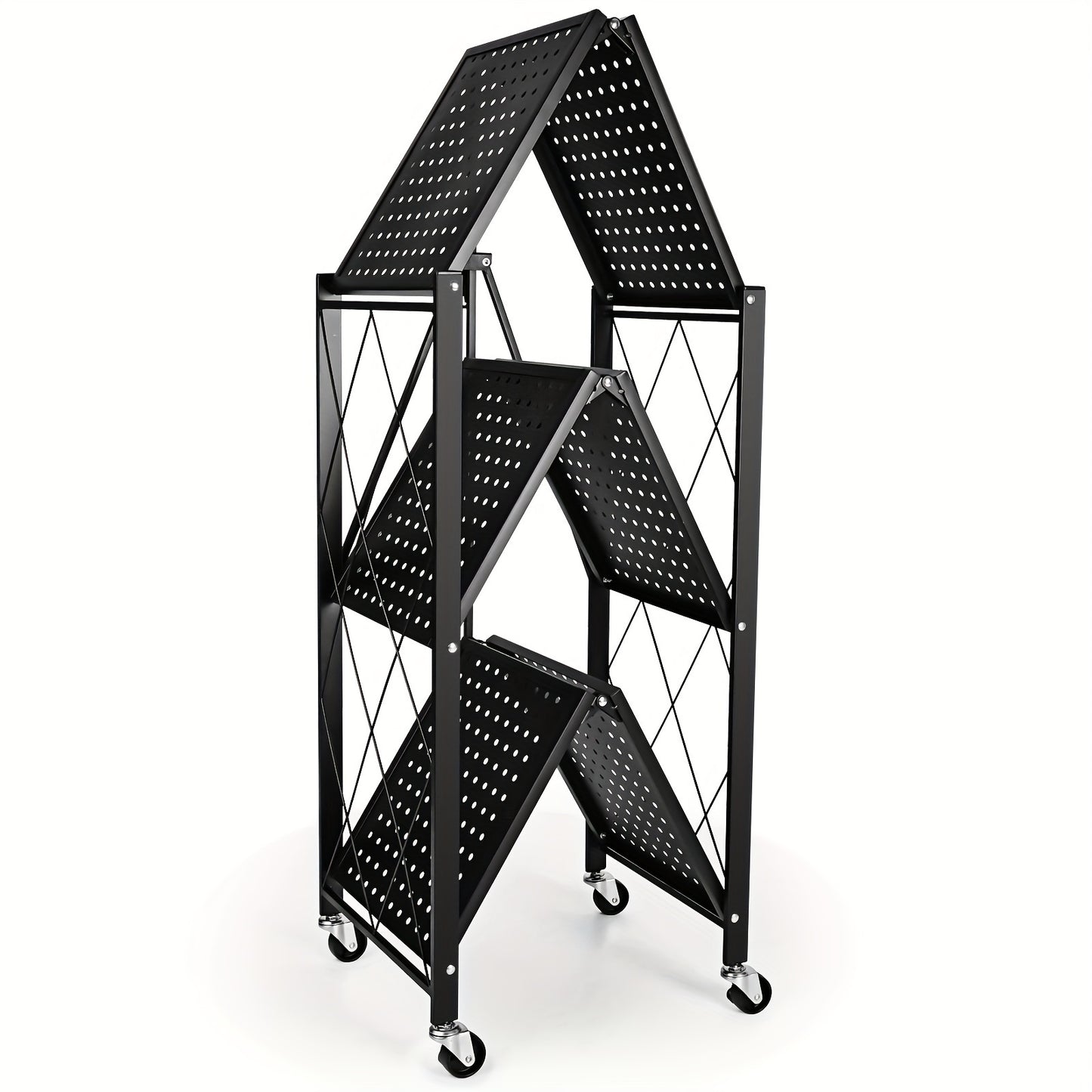 Simple Deluxe 3-Tier Heavy Duty Foldable Metal Rack Storage Shelving Unit with Wheels Moving Easily Organizer Shelves Great for Garage Kitchen Holds up to 750 lbs Capacity, Black