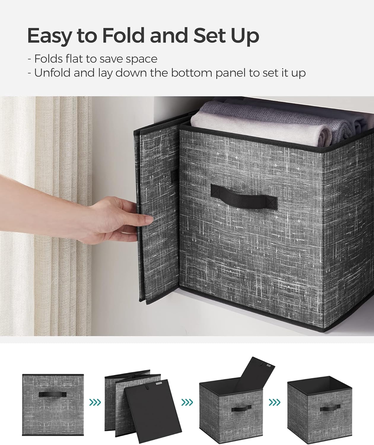 Storage Cubes, 13-Inch Non-Woven Fabric Bins with Double Handles, Set of 6, Closet Organizers for Shelves, Foldable, for Clothes, Classic Black UROB033B01