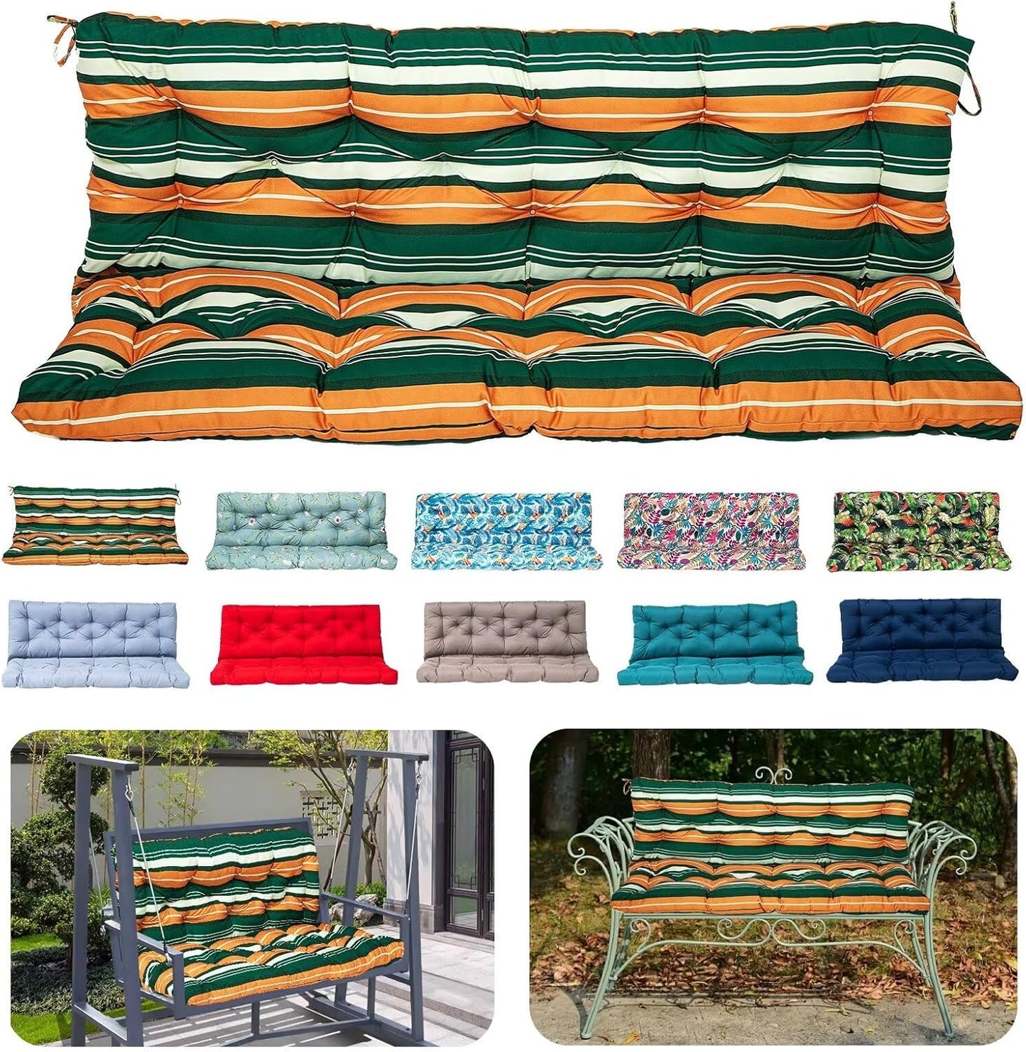 Swing Cushions Replacement, Waterproof 2-3 Seater Porch Swing Cushions with Backrest Thicken 5" Swing Bench Cushions for Outdoor Furniture Patio Garden Pad (Red Oak-60x40in)