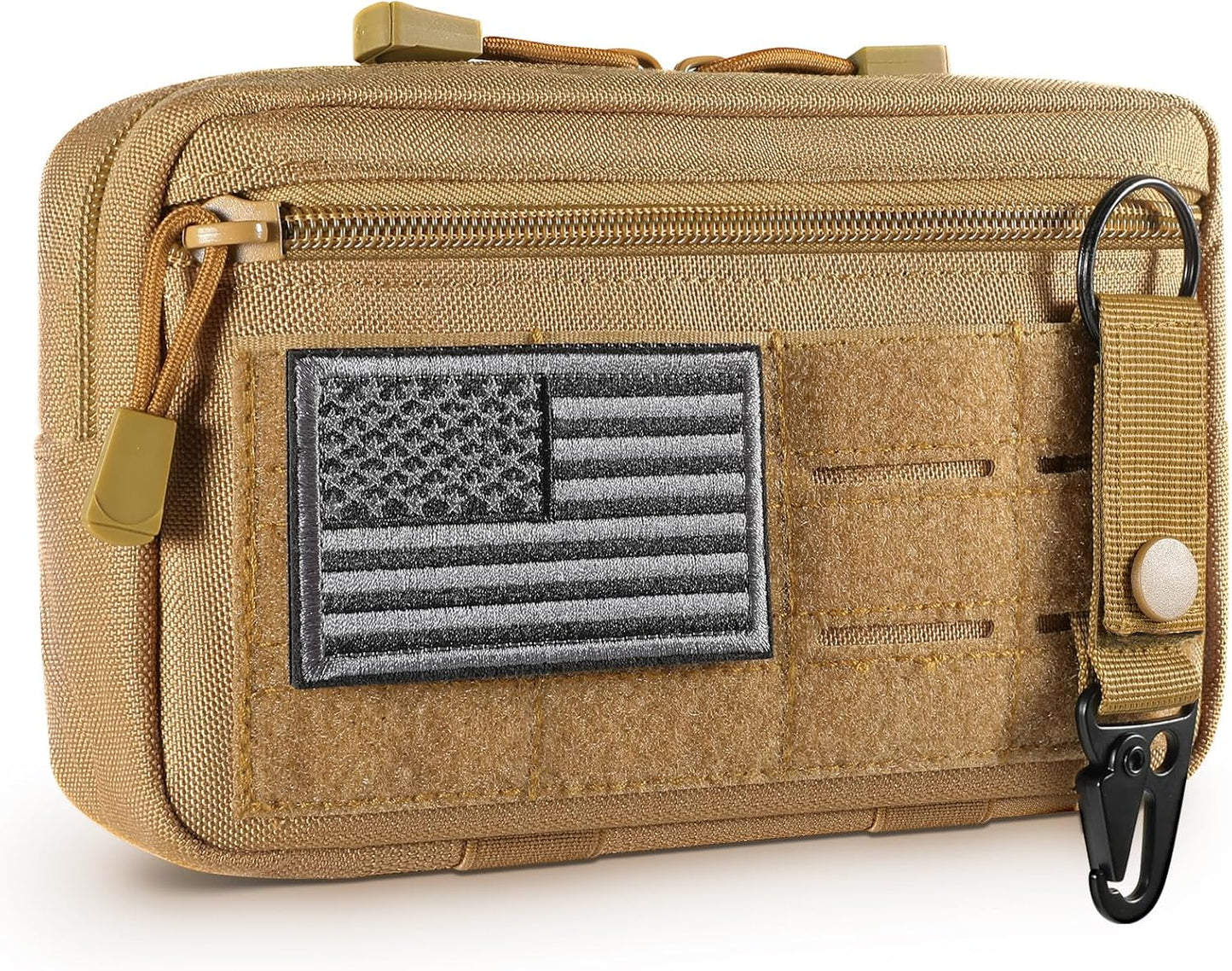 Tactical Molle Admin Pouch Utility Laser Cut EDC Tool Pouch Bag Horizontal Modular Pouches Include US Flag Patch and Keychain