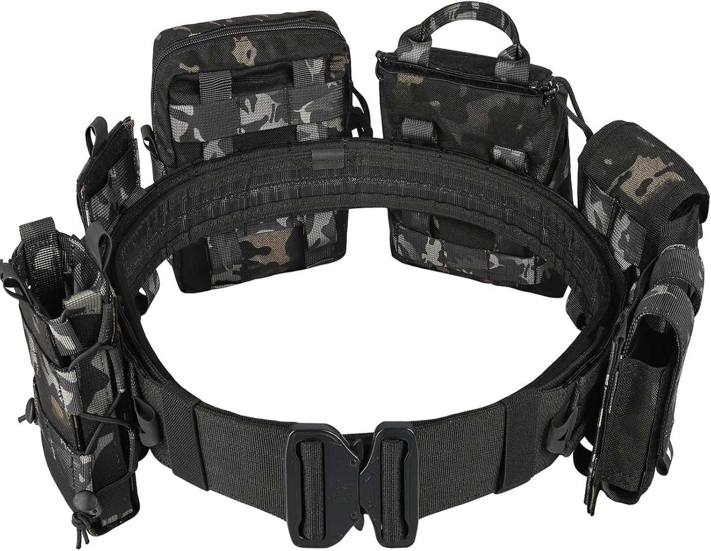 Molle Battle Belt with Accessories -Tactical Combat Belt Quick Release Rigger Airsoft Belt Heavy Duty Belts 8 pcs