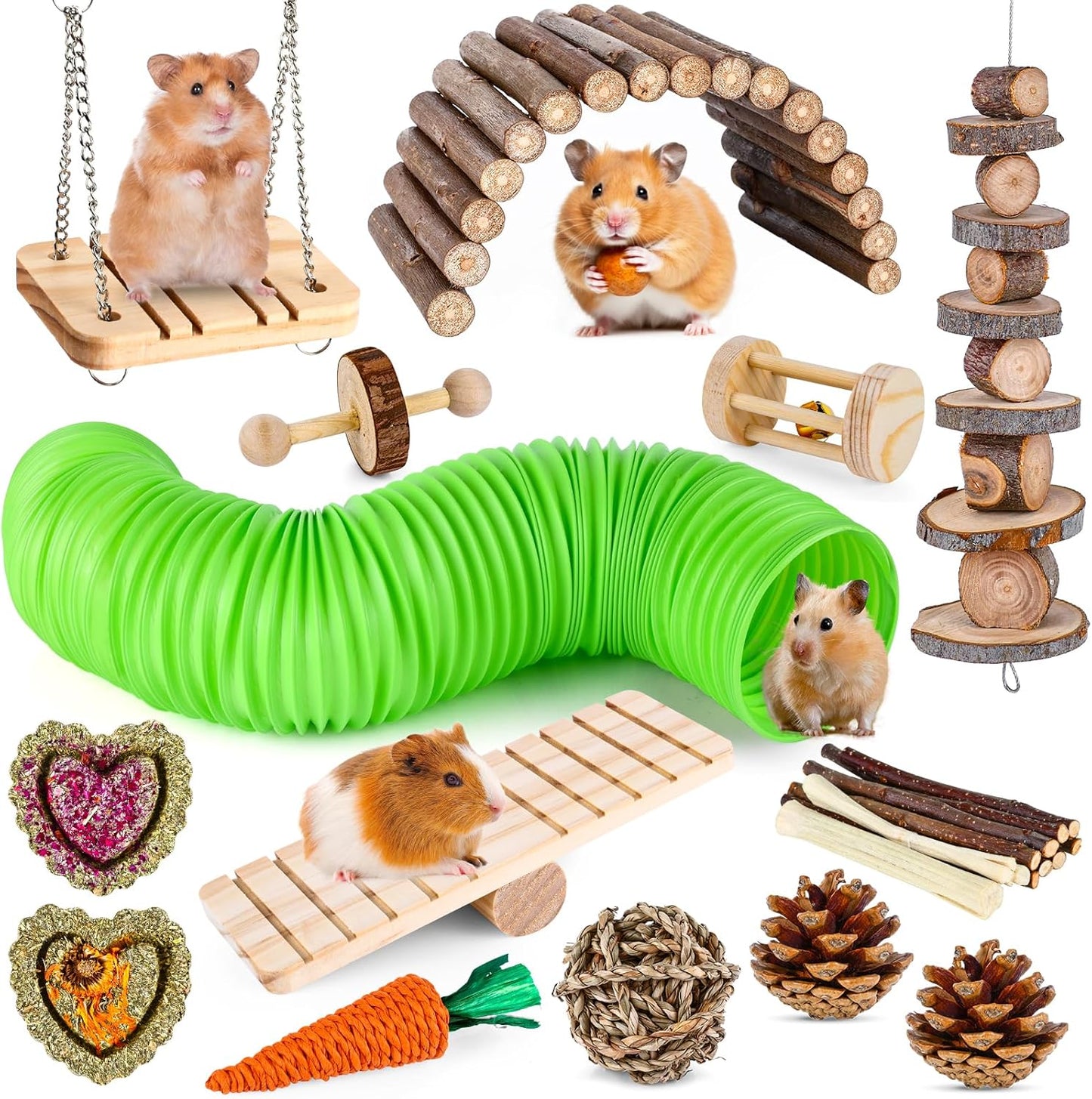 Bunny Toys,21PCS Rabbit Toys for Bunnies Rabbit Chew Toys for Teeth Guinea Pig Toys Natural Chew Treats Toys,Timothy Hay Sticks for Chinchillas Hamsters Rats,Small Animals Teeth Grinding