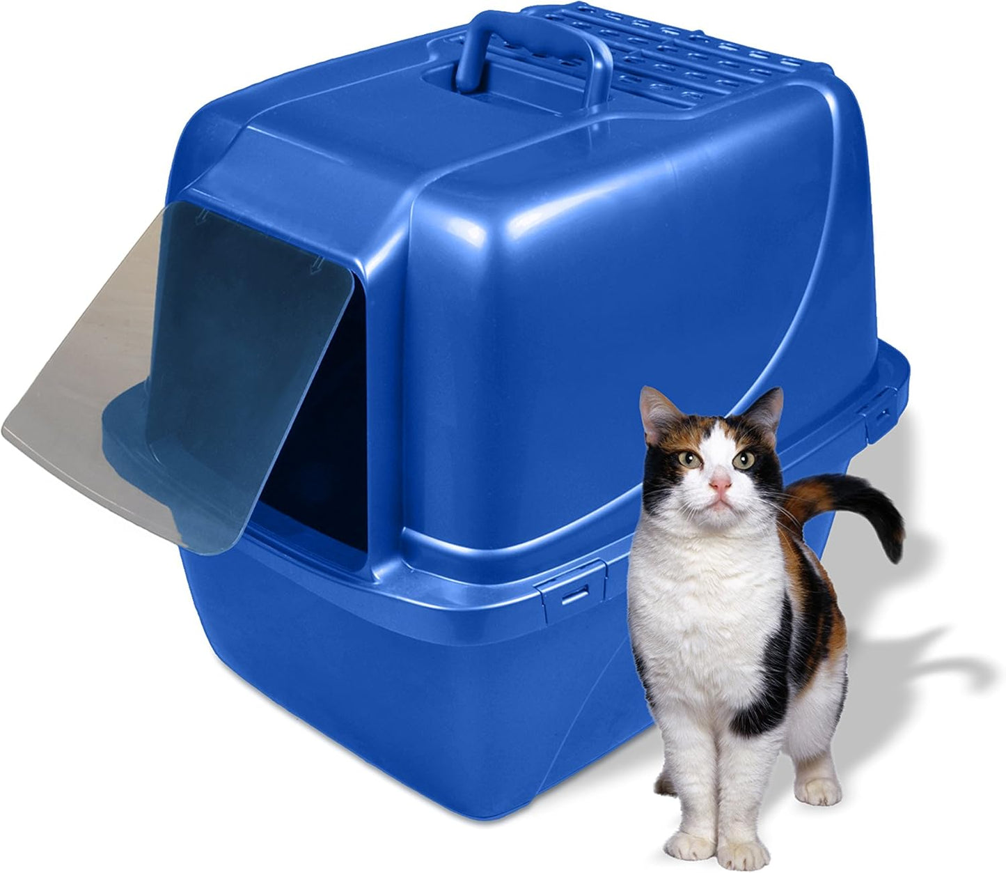 Pets Odor Control Extra Large, Giant Enclosed Cat Pan with Odor Door, Hooded, Blue, CP7