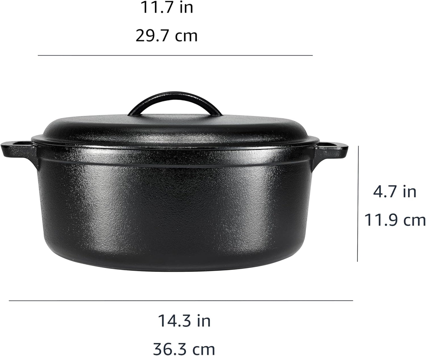 Round Pre-Seasoned Cast Iron Dutch Oven Pot with Lid and Dual Handles, Heavy-Duty & Large, 7-Quart, Black