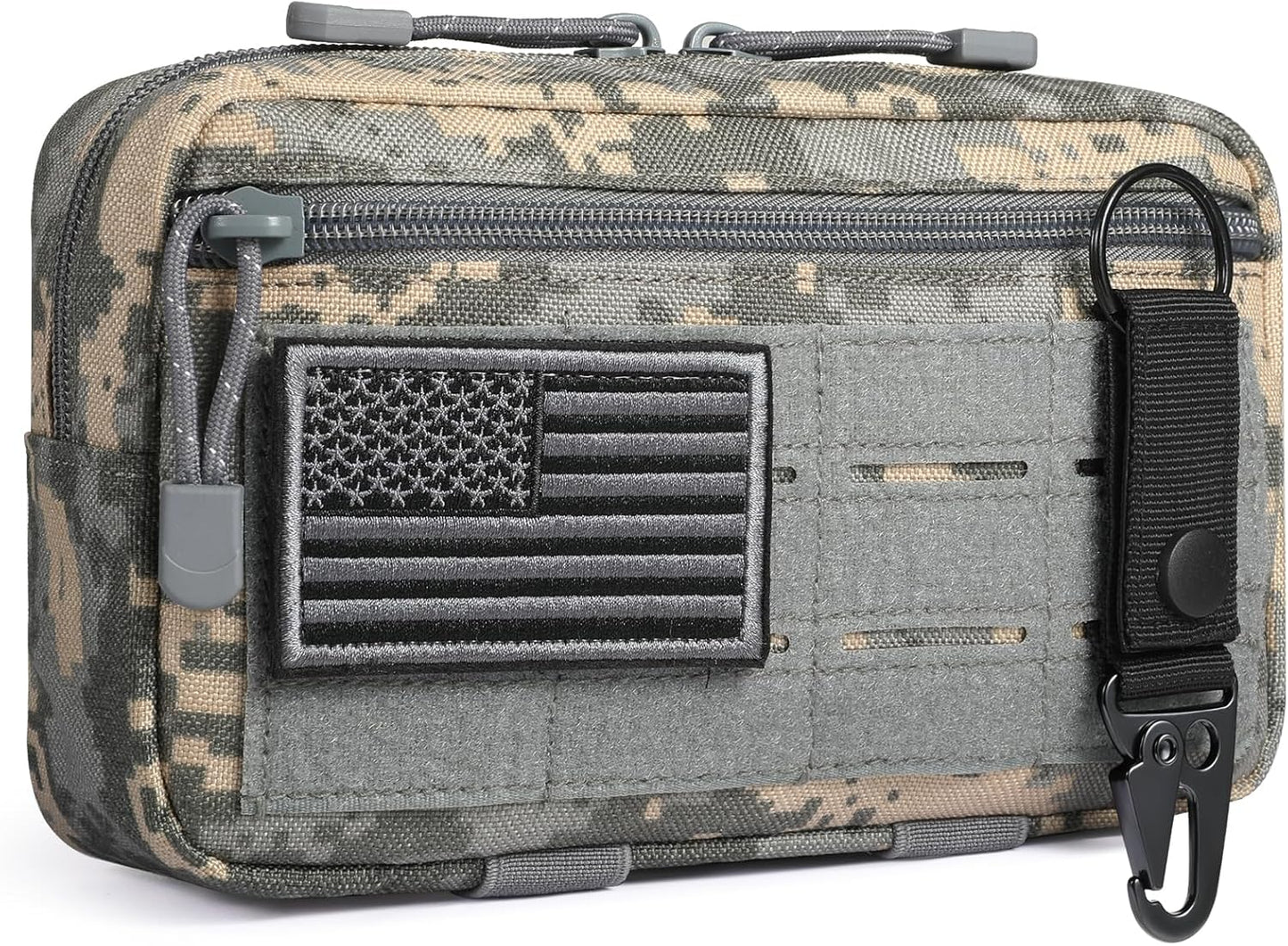 Tactical Molle Admin Pouch Utility Laser Cut EDC Tool Pouch Bag Horizontal Modular Pouches Include US Flag Patch and Keychain