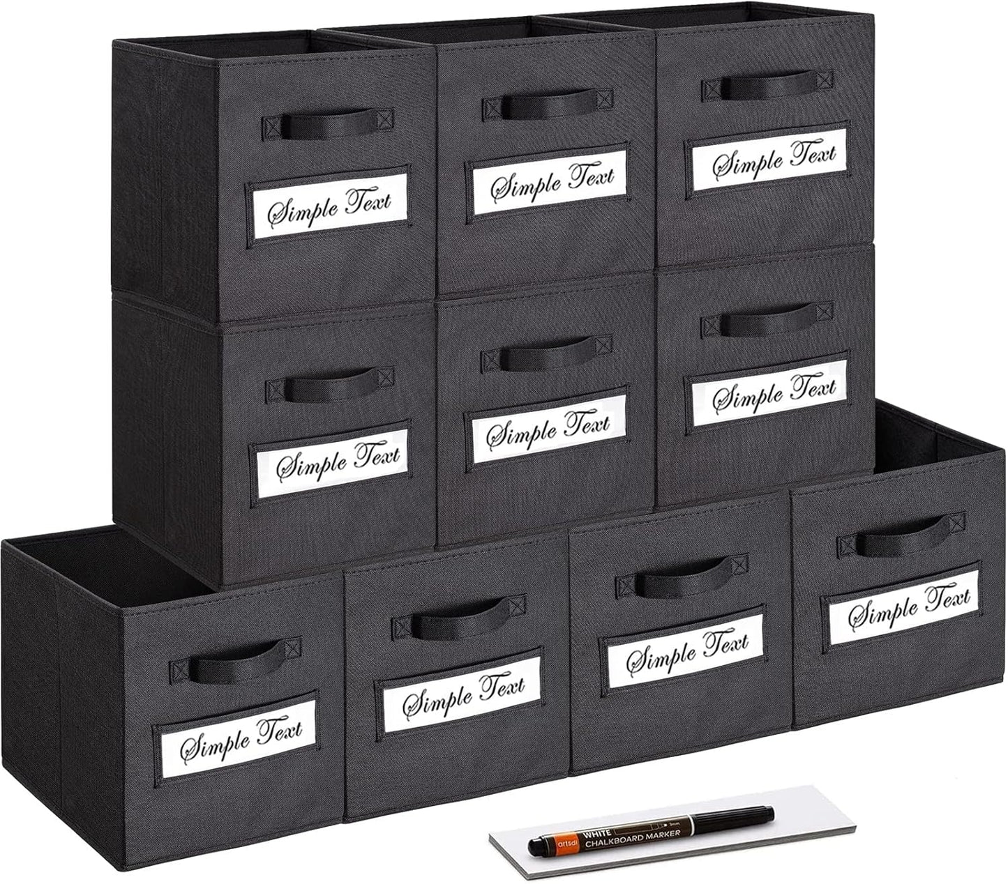 Set of 10 Storage Cubes,Foldable Fabric Cube Storage Bins with 10 Labels Window Cards & a Pen,Baskets Containers for Shelves,Closet Organizers Box for Home & Office