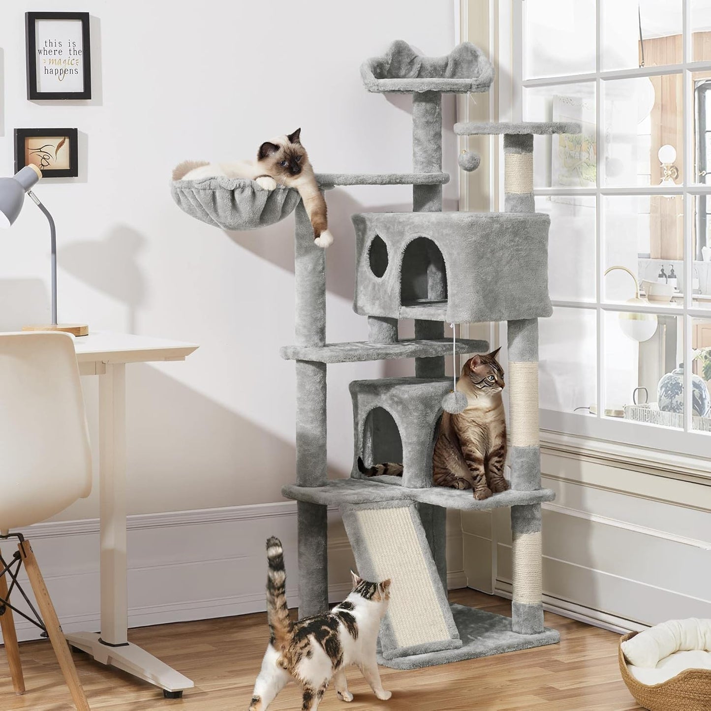 57 inches Multi-Level Cat Tree Cat Condo with Scratching Posts Kittens Activity Tower Pet Play House Furniture