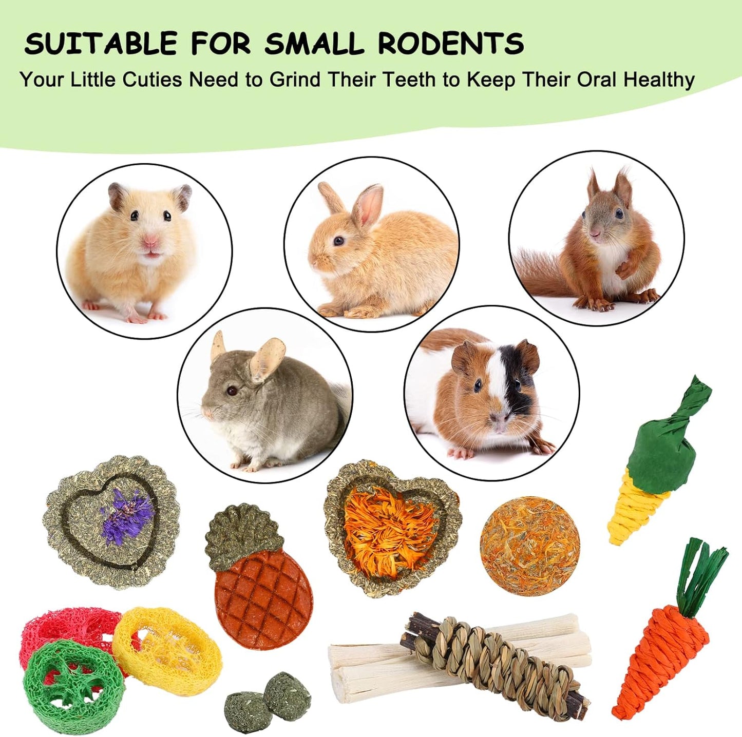 Bunny Toys,21PCS Rabbit Toys for Bunnies Rabbit Chew Toys for Teeth Guinea Pig Toys Natural Chew Treats Toys,Timothy Hay Sticks for Chinchillas Hamsters Rats,Small Animals Teeth Grinding