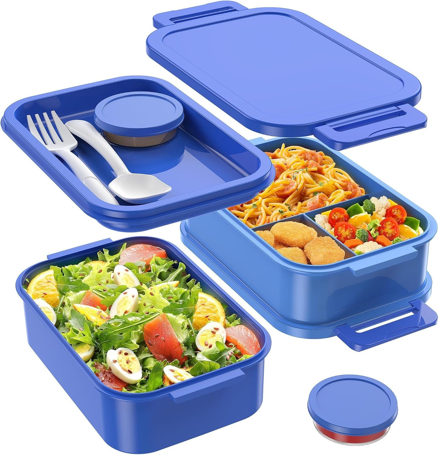 Adult Bento Box Lunch Box - 3 Layers Stackable Bento Lunch Box for Adults, 72oz Large-Style All-in-One Bento Boxes Leak-Proof Lunchbox with Utensil Sauce Containers for Dining Out,Work, Grey