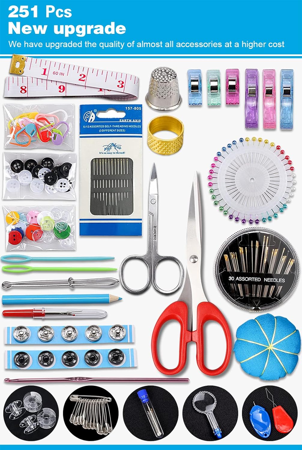 Large Sewing Kit for Adults: Newly Upgraded 251 Pcs Premium Sewing Supplies Set - Complete Sew Kit of Needle and Thread for Beginners - Travel Emergency - Basic Home Hand Sewing Repair Kits