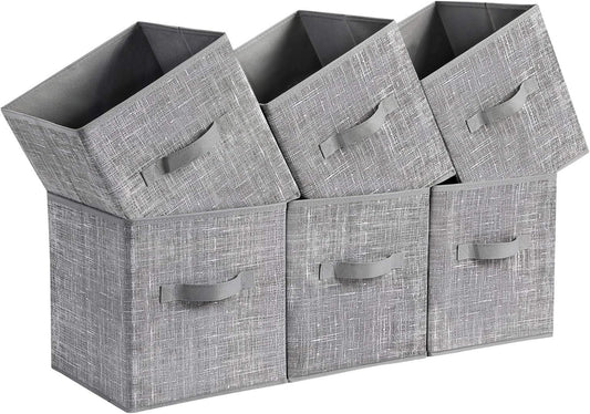 Storage Cubes, Non-Woven Fabric Bins with Double Handles, Set of 6, Closet Organizers for Shelves, Foldable, for Clothes