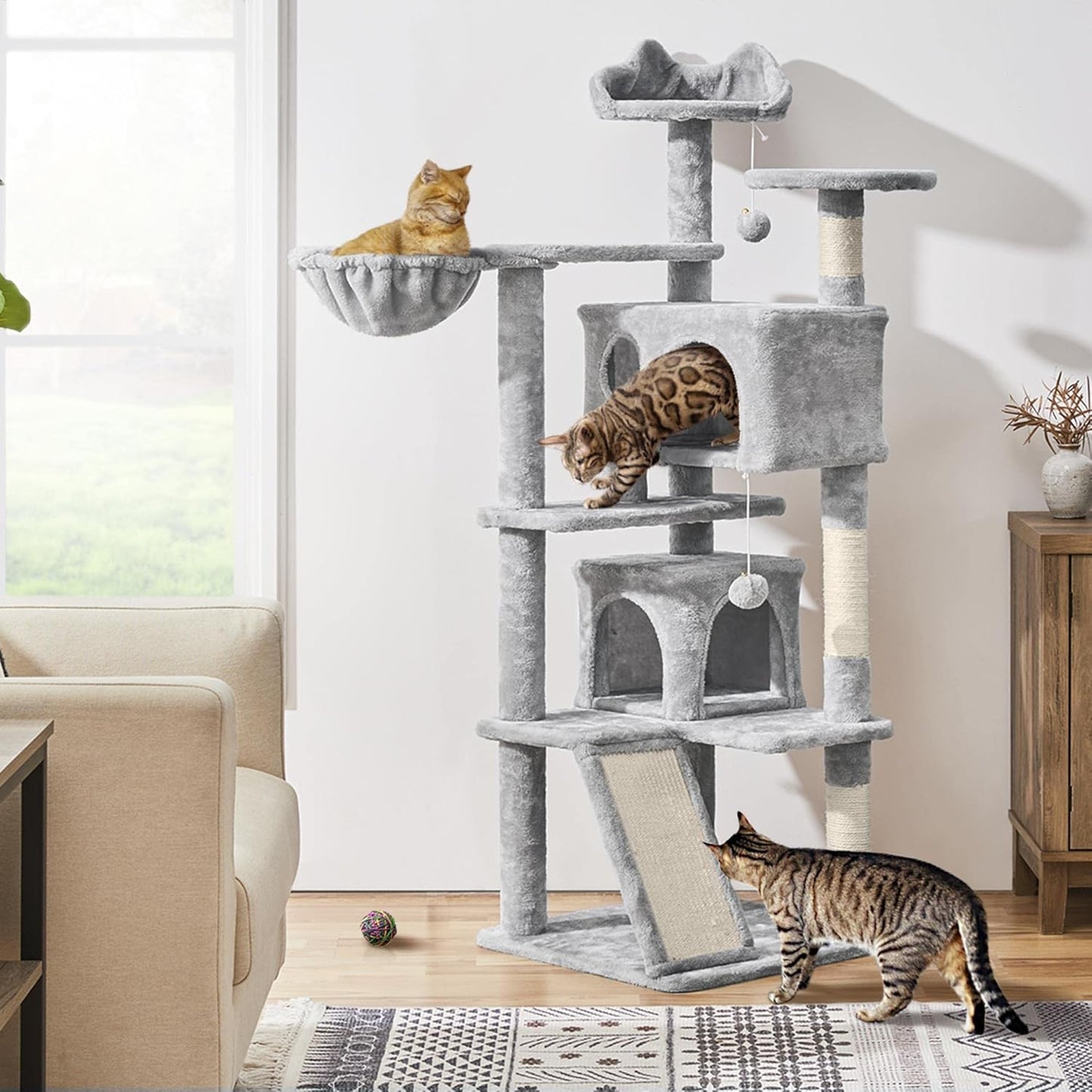 57 inches Multi-Level Cat Tree Cat Condo with Scratching Posts Kittens Activity Tower Pet Play House Furniture