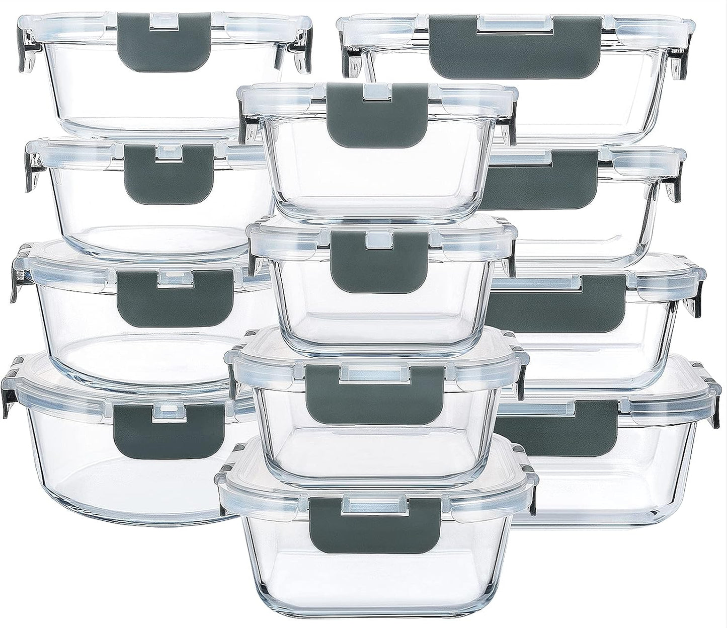 24-Piece Glass Food Storage Containers with Upgraded Snap Locking Lids,Glass Meal Prep Containers Set - Airtight Lunch Containers, Microwave, Oven, Freezer and Dishwasher