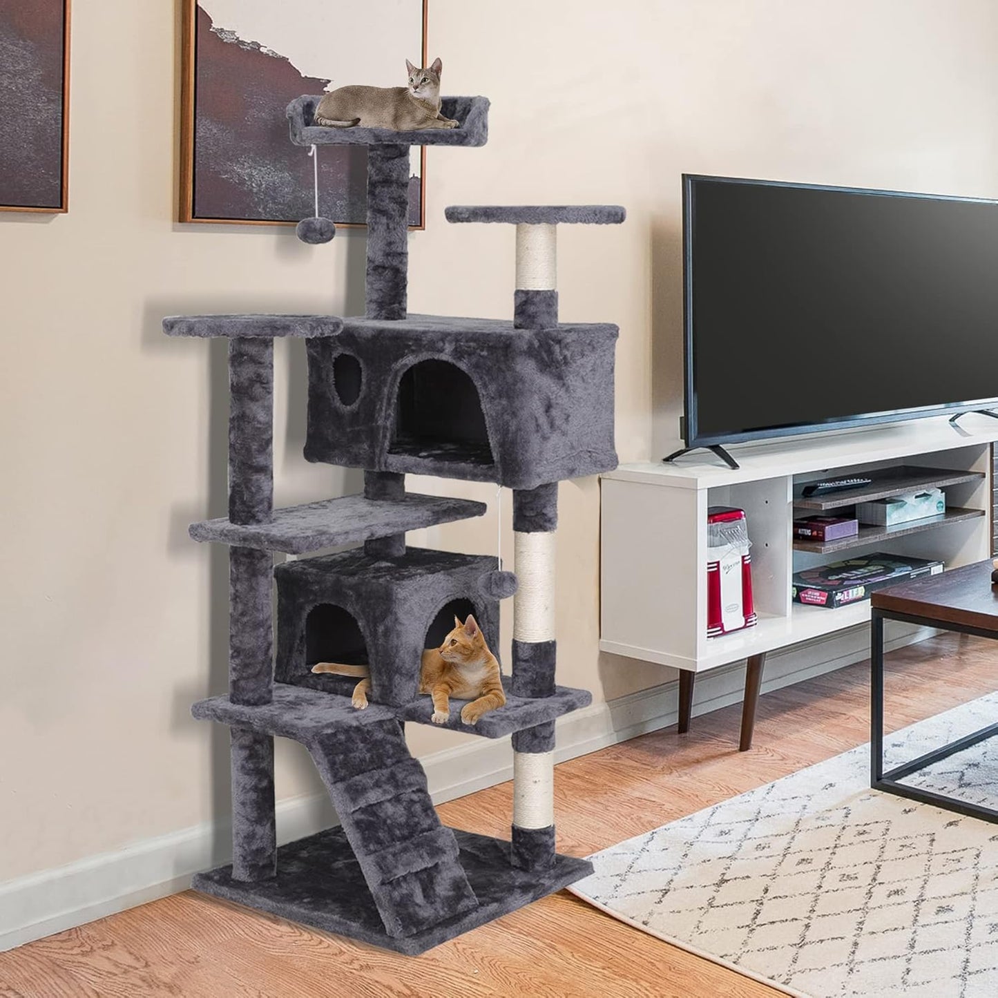 Cat Tree 54 Inch Cat Tower Condo Cat House for Indoor Cats，Multifunctional Activity Center w/Cat Scratching Posts Stand Funny Toys for Kittens Pet Play House