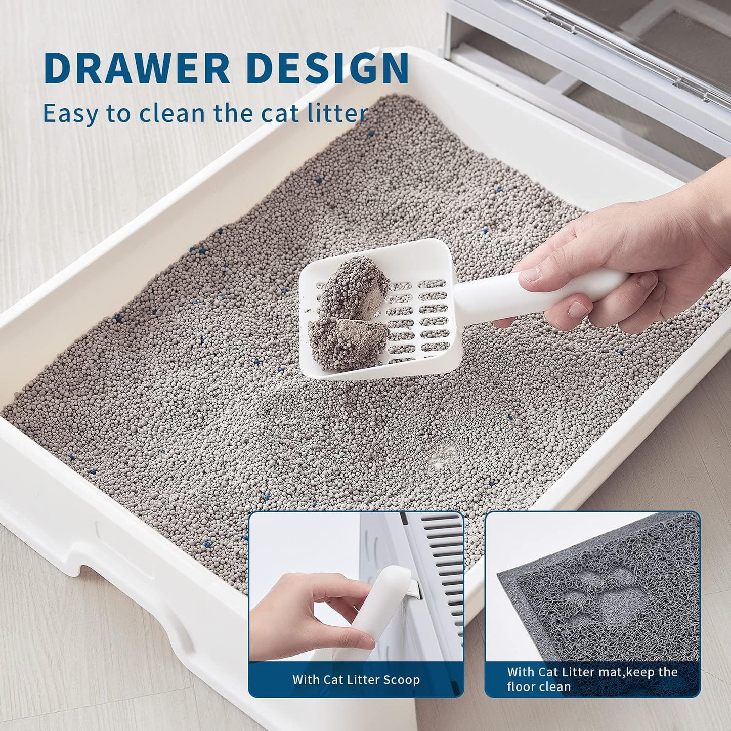 Cat Litter Box with Litter Mat and Scoop, Large Foldable Litter Box with Lid, Front Entry Top Exit Kitty Litter Box, Odor Control Easy Clean (Grey)