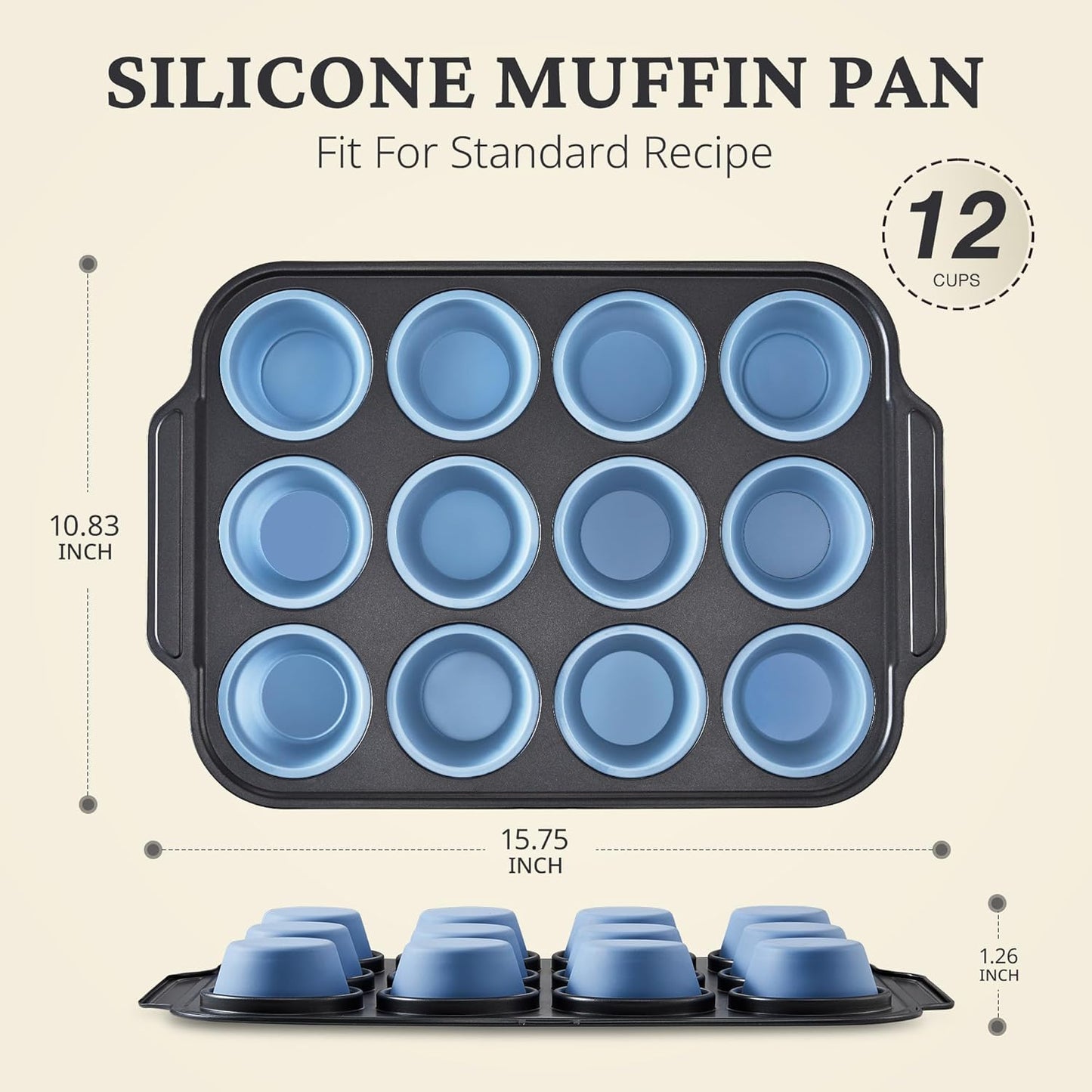 Silicone Muffin Pan with Metal Frame, Egg Bite Maker Silicone Molds for Baking, Cupcake Pans 12 Regular Size, Muffin Tins Easy to Pop Nonstick Non Toxic Bakeware for Oven