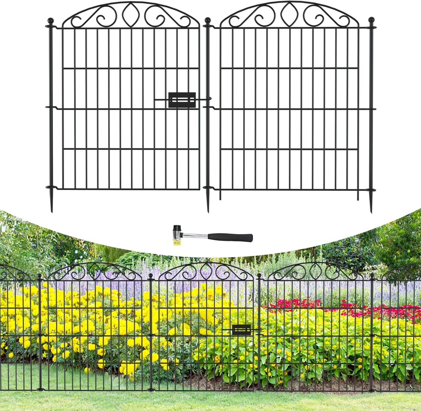 Decorative Animal Barrier Garden Fence 6 Pack with Lock - 30 in(H) x 11.8 ft(L) No Dig Decorative Fence Rustproof Metal Wire Panel Border, Rustproof Metal Wire Section Edging Fencing Panel