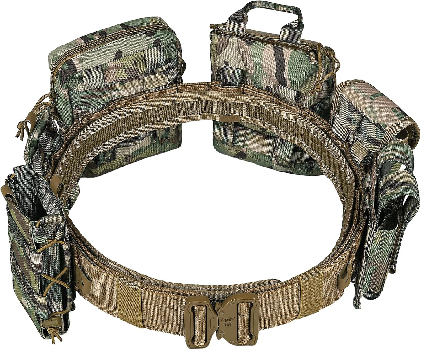 Molle Battle Belt with Accessories -Tactical Combat Belt Quick Release Rigger Airsoft Belt Heavy Duty Belts 8 pcs