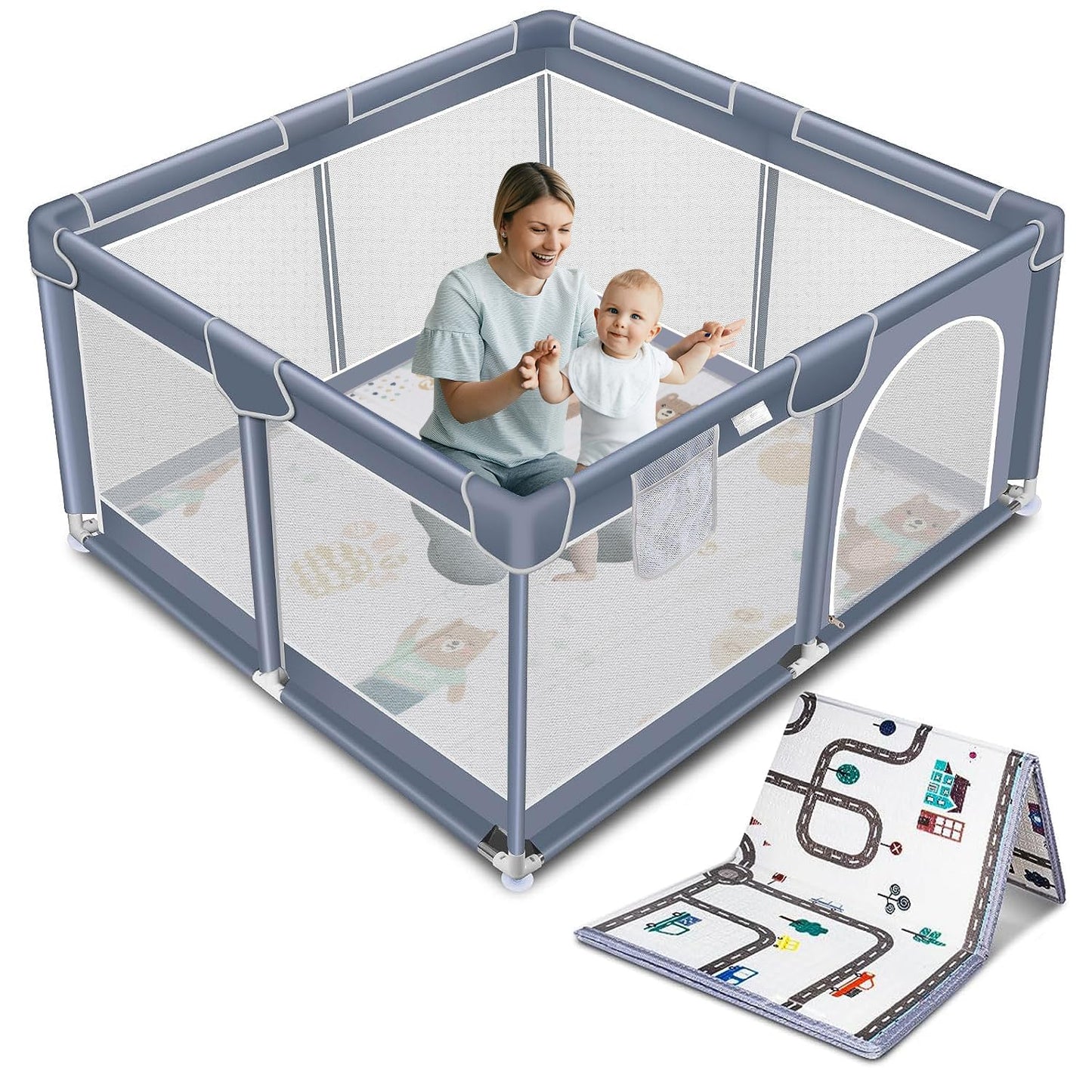 Baby Playpen, Play Pen for Kids Activity Center, Large Baby Playard for Indoor and Outdoor, Sturdy Safety Baby Fence with Soft Breathable Mesh for Toddler